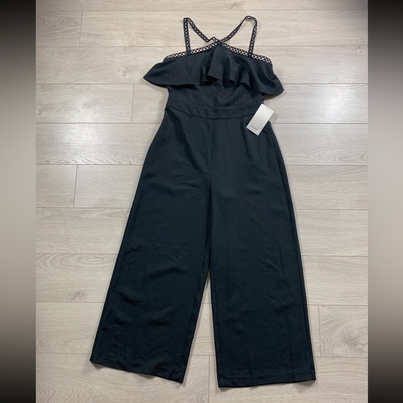 Zara Black Lace Trim Wide Leg Crop Jumpsuit - Picture 6 of 16